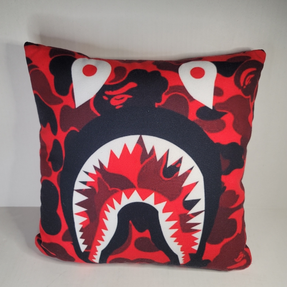 Bape Camo Shark mouth throw pillow 14x14 inches